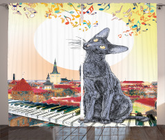 City Skyline Kitty Piano Curtain