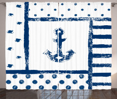 Grunge Boat Navy Theme Curtain