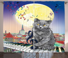 Musical Notes Cat Curtain