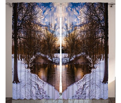 Snowy Winter Park Lake Curtain
