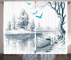 Boat on River Drawing Curtain