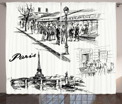 Retro Sketchy Paris Curtain