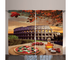 Colosseum Italy Pizza Autumn Curtain