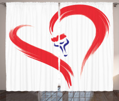 Brush Drawing Heart Sign Curtain