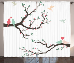 Retro Birds on Tree Branch Curtain