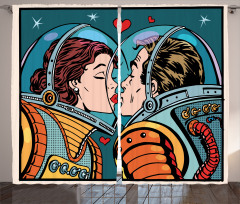Cartoon Kiss in Space Curtain