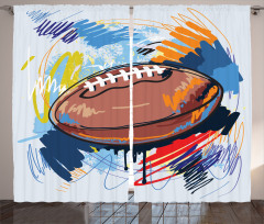 Rugby Ball Doodle Art Curtain