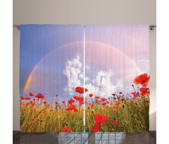 Poppy Flowers on Meadow Curtain