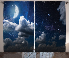 Moon Clouds Stars Night Curtain