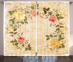 Leaves Roses Floral Curtain