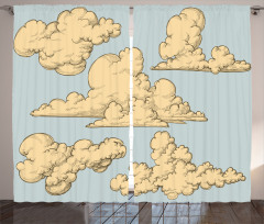Cartoon Fluffy Clouds Art Curtain