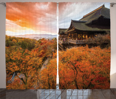 Japanese Building in Fall Curtain