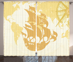 Old World Map Sailboat Curtain