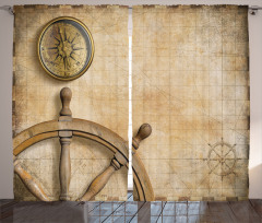 Wooden Wheel Compass Curtain