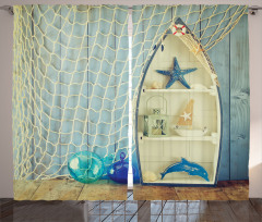 Aquatic Objects Boats Curtain