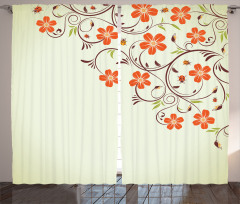 Ladybugs Flowers Spring Curtain