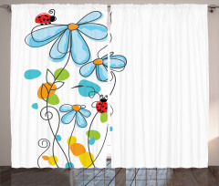 Cartoon Ladybugs Flowers Curtain