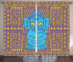 Elephant Tribal Art Retro Curtain