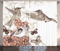 Birds Butterflies Art Curtain