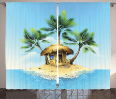 Bungalow with Palm Tree Curtain