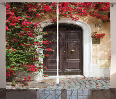 Old Door with Flowers Curtain
