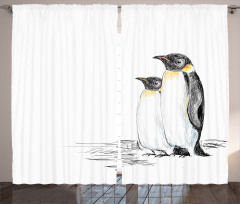 Hand Drawn Penguins Art Curtain