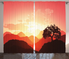 Sunset Tree Mountains Curtain