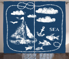 Boat Clouds Anchor Curtain