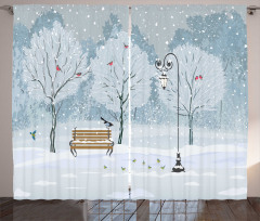 Snow in Park Xmas Trees Curtain