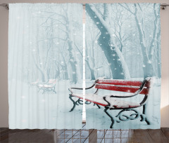 Snowy Bench Misty Path Curtain