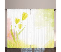 Tulip Flower Watercolor Curtain