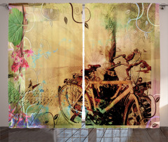 Bikes in Street Floral Curtain
