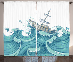 Ship and Ocean Waves Curtain