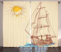 Boat in Windy Sea Sun Curtain