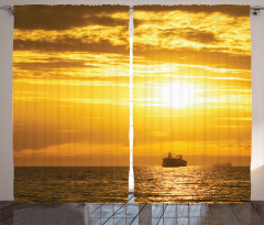 Ship on Ocean Sunrise Curtain
