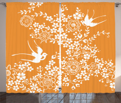 Japanese Tree Birds Art Curtain