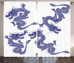 Japanese Dragons Mythical Curtain