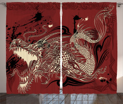 Japanese Dragon Doodle Curtain