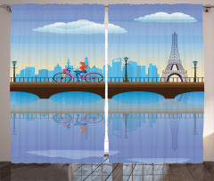 Eiffel Tower Cartoon Art Curtain