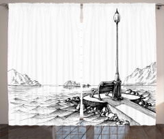 Bench Lantern Ocean Curtain