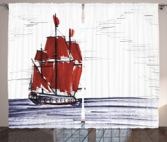 Saliling Ship on Sea Curtain