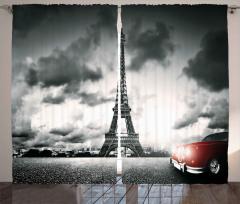 Eiffel Tower Cloudy Day Curtain