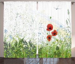 Red Poppies Dragonfly Curtain