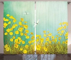 Daisies and Dragonflies Curtain