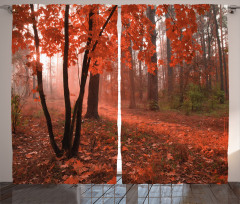 Misty Forest Leaves Orange Curtain