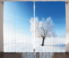 Snow Covered Alone Tree Curtain
