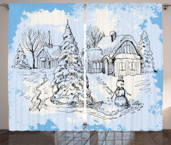 Sketchy Cold Snowy Scene Curtain