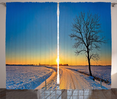 Winter Sunset Scene Tree Curtain