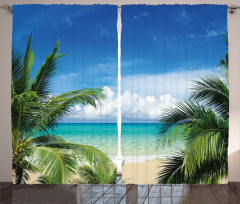 Tropical Sea Palms Sunny Day Curtain