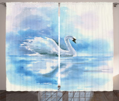 Swan in Hazy River Art Curtain